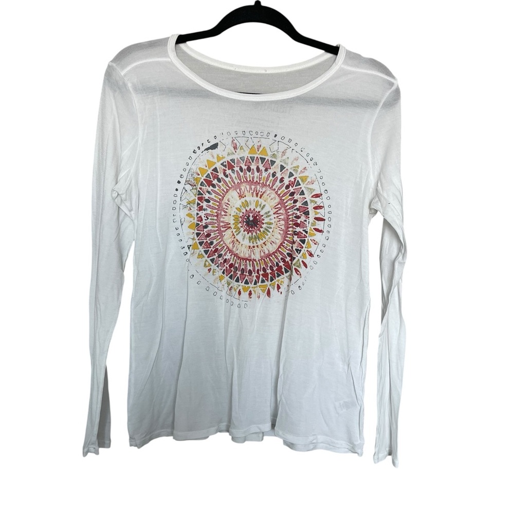 Boho White Long Sleeve Top with Mandala Design